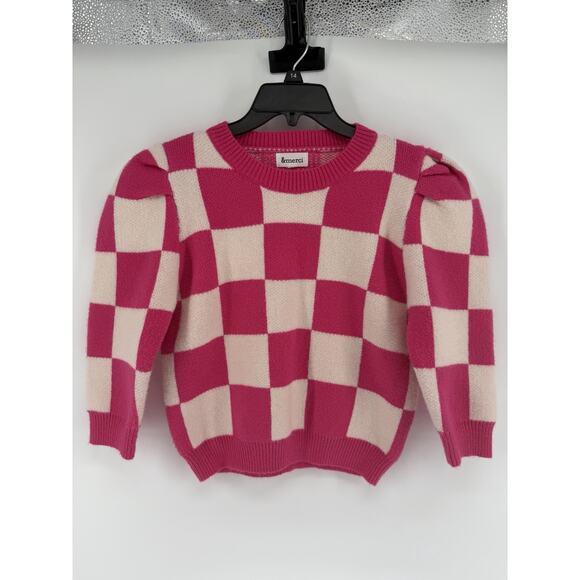 &merci Sweaters - &merci Pink White Checkered Short Sleeve Sweater Womens Size Medium Crew Neck